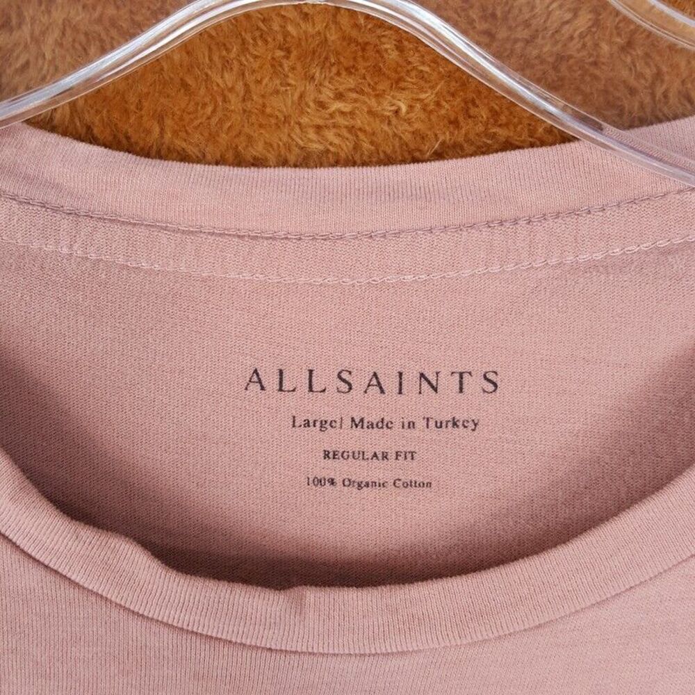 ALLSAINTS Mens Shirt Large Pink Pullover Crew Embroidered Logo Tee - Picture 2 of 8